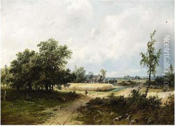 A Panoramic Landscape With Oil Painting - Pieter Lodewijk Francisco Kluyver
