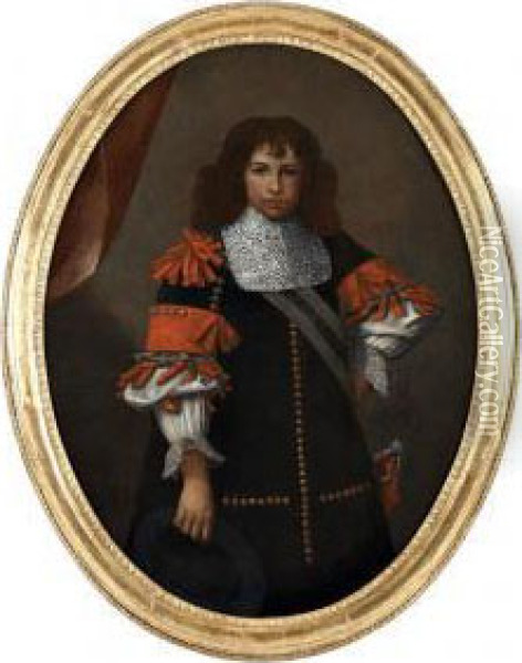 Retrato De Cavalheiro A Tres Quartos, Com Casaco Preto E Vermelho Com Rendas Oil Painting - Carlo Ceresa