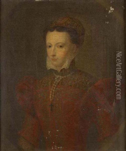 Half Length Portrait Of Mary Queen Of Scots Oil Painting - Francois Clouet