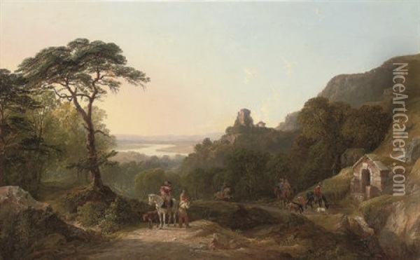 A Hunting Party In An Extensive Landscape Oil Painting - John Frederick Tennant