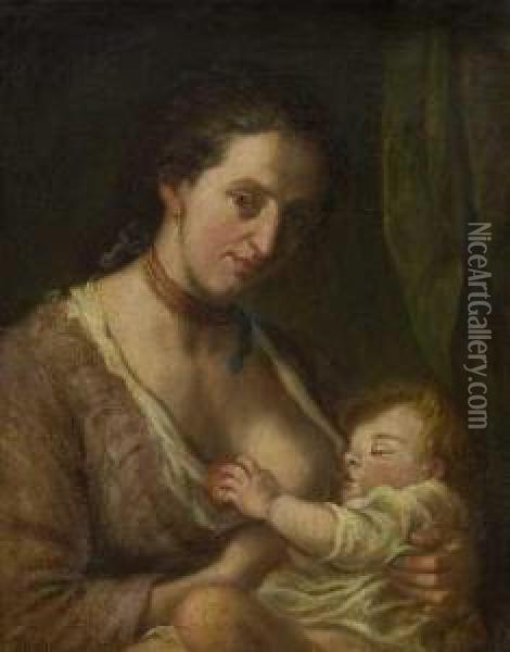 Mutter Mit Kind. Oil Painting - Franz Ignaz Oefele-Piekarski