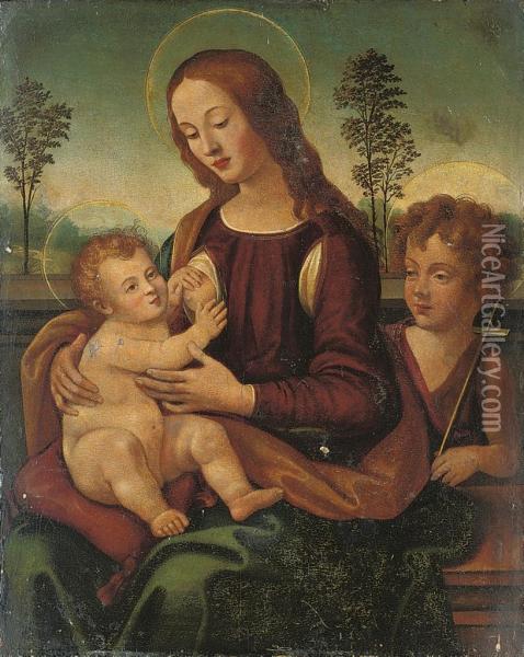 The Madonna And Child With The Infant Saint John The Baptist Oil Painting - Lorenzo Di Credi