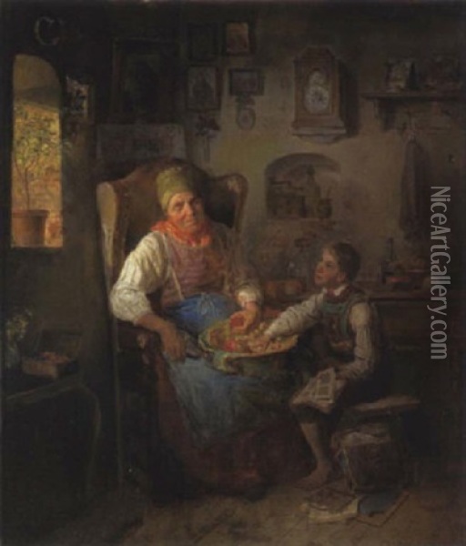Der Kleine Apfeldieb Oil Painting - Eduard Ritter