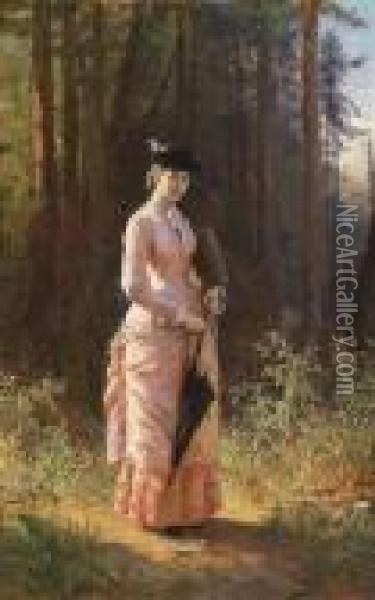 Lady With Umbrella Oil Painting - Carl Von Blaas