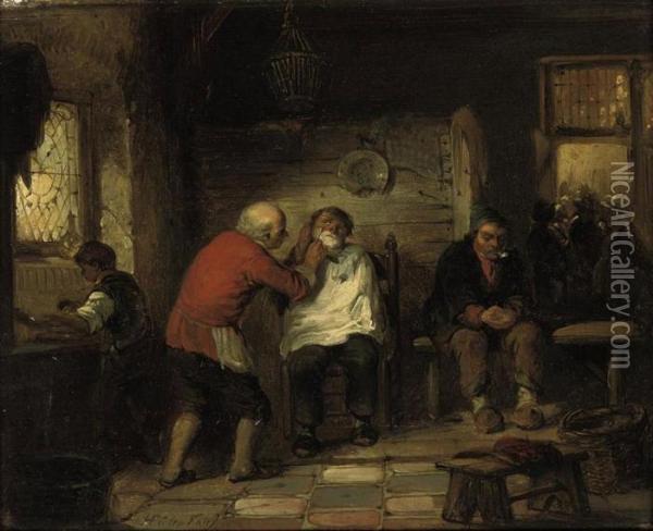 At The Barbershop Oil Painting - Herman Frederik Carel ten Kate