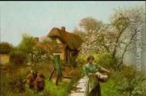 Cottage Garden Oil Painting - Alfred I Glendening