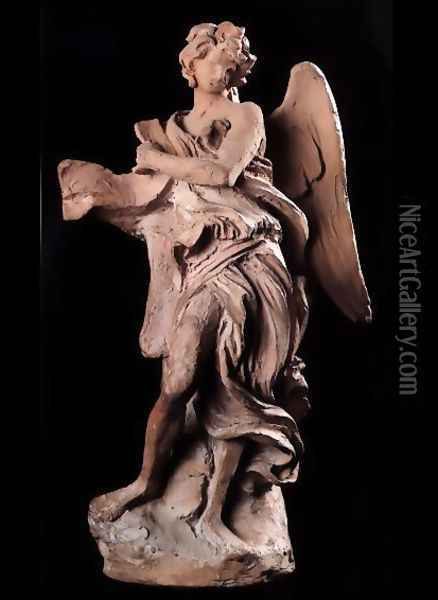 The Angel of the Superscription Oil Painting - Gian Lorenzo Bernini