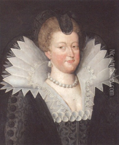 Portrait Of Maria De' Medici, Bust-length, In A Black Dress And A Lace Collar Oil Painting - Frans Pourbus the younger