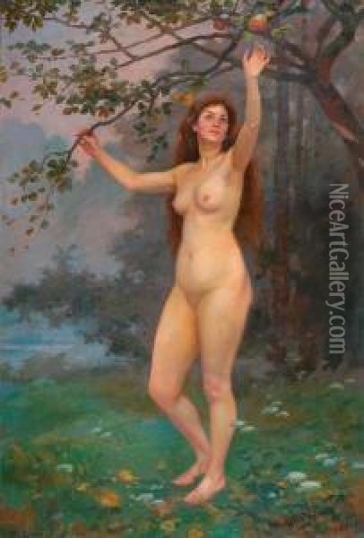 Eva Unter Dem Apfelbaum. Oil Painting - Jules Ernest Renoux