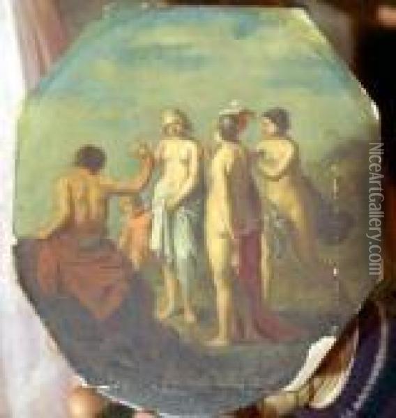 Parisand The Three Muses Oil Painting - Daniel Vertangen