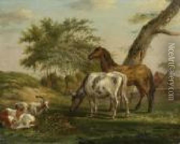 Pferd, Kuhe Und Ziege Oil Painting - Janbaptist Ii Kobell