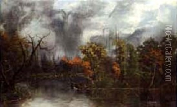 Downpour In The Swamp Oil Painting - Frederick Rondel