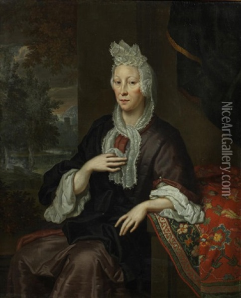 Portrait Of A Lady, Three-quarter-length, In A Brown Coat, Seated Oil Painting - Thomas van der Wilt