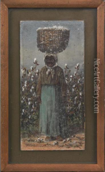 Portrait Of A Black Woman Carrying Cotton Oil Painting - William Aiken Walker