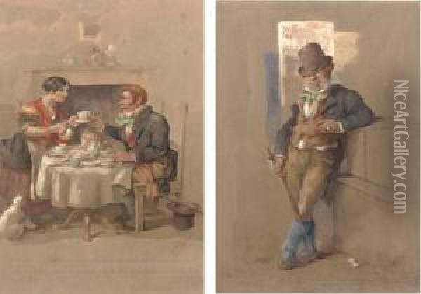 Eight Illustrations Depicting The Life Of Mr O'donohoo Oil Painting - Robert Richard Scanlan