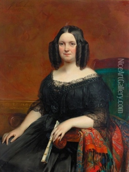 Portrat Einer Dame In Schwarzem Spitzenkleid Oil Painting - Joseph Henri Francois Van Lerius
