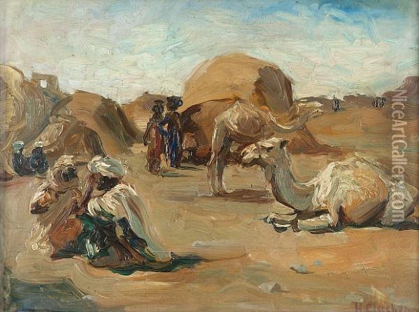 Camels And Bedoueen Oil Painting - Helena Gleichen