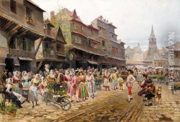 A Concert In The Flower Market Oil Painting - Alonso Perez