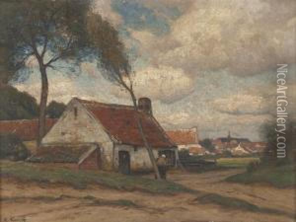 Dorfansicht Mit Bauerin Oil Painting - Eugen Kampf