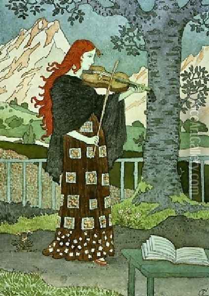 A Musician Oil Painting - Eugene Grasset