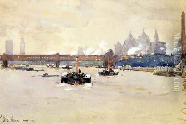 View of the Thames Oil Painting - Frederick Childe Hassam