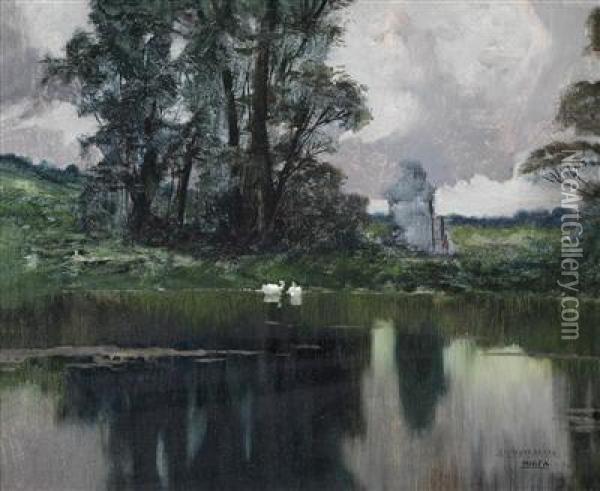 Swanson A Pond Oil Painting - Enrique Serra y Auque