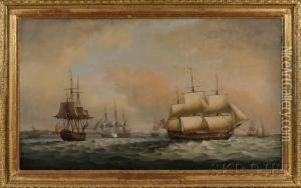 The 
Prince William Henry 
In Two Positions And Other Shipping In Coastal Waters Oil Painting - Thomas Luny