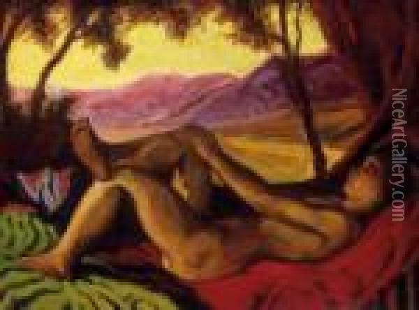 Nude In The Open Air Oil Painting - Jozsef Klein
