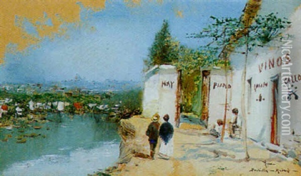 Stadtansicht Von Einem Hugel Aus Oil Painting - Antonio Maria de Reyna Manescau