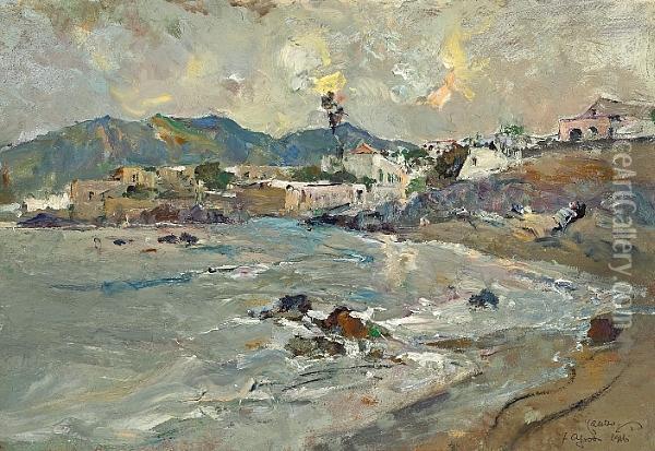 A View Of A Coastal Town Oil Painting - Giuseppe Casciaro