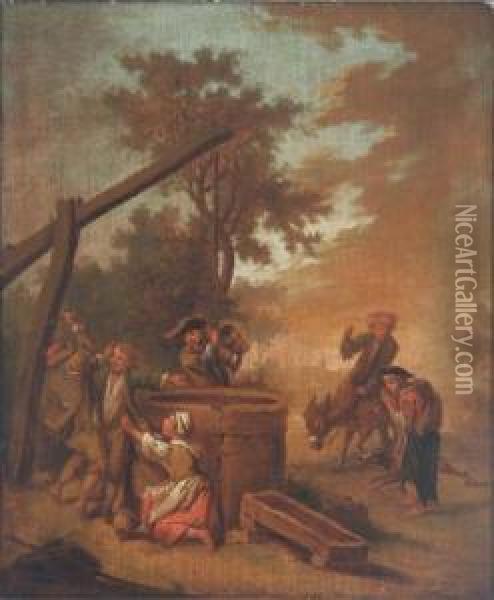 Prugelei Am Ziehbrunnen Oil Painting - Joseph Conrad Seekatz