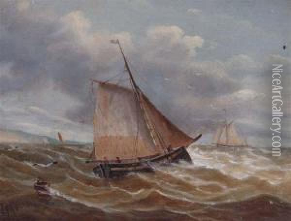 A Fishing Boat In Choppy Seas Oil Painting - John Collingham Moore