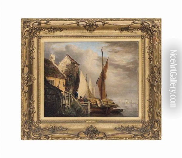 A Norfolk Mill With A Sailing-barge Oil Painting - John Berney Crome