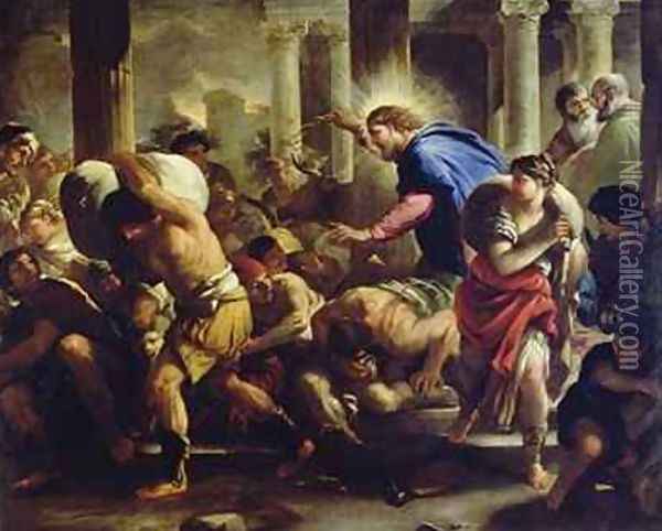 Christ Driving the Merchants from the Temple Oil Painting - Luca Giordano