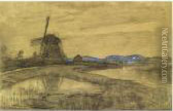 The Oostzijdse Windmill On Het Gein Near Abcoude Oil Painting - Piet Mondrian