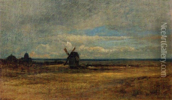 Windmuhle In Weiter Landschaft Oil Painting - Jules Dupre