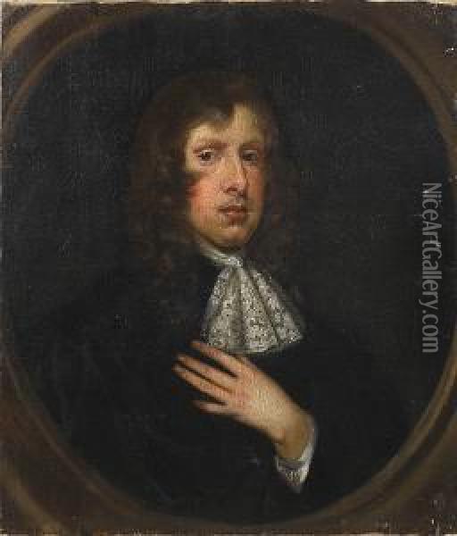 Portrait Of A Man, Bust Length, In A Painted Oval Oil Painting - Mary Beale