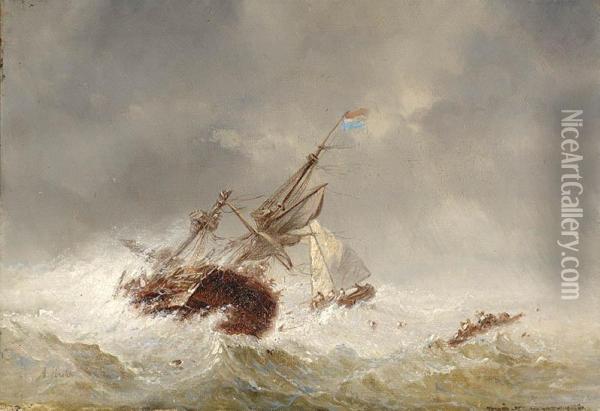 Seaview With Ships In Stormy Weather Oil Painting - Abraham Hulk