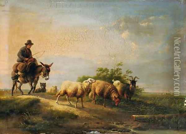 A shepherd and his flock Oil Painting - Eugene Verboeckhoven
