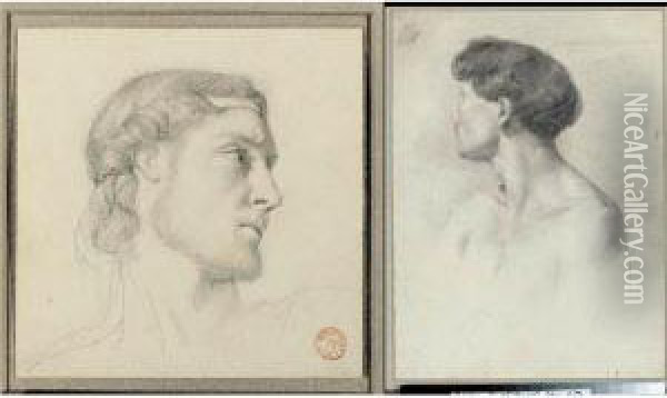 Head Study And Study Of A Man In Profile: Two Works Oil Painting - Francois Leon Benouville