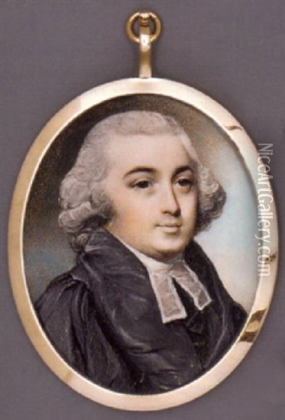 Rev. Dr. John Warren, Bishop Of St. David And Bangor, In Black Gown And White Bands, Powdered Hair Oil Painting - George Engleheart