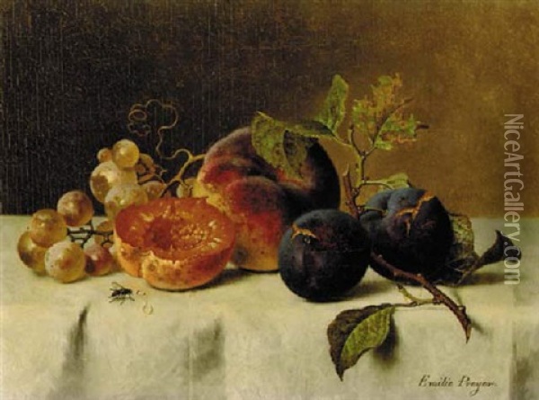 Grapes, Plums And Peaches On A Table Oil Painting - Emilie Preyer