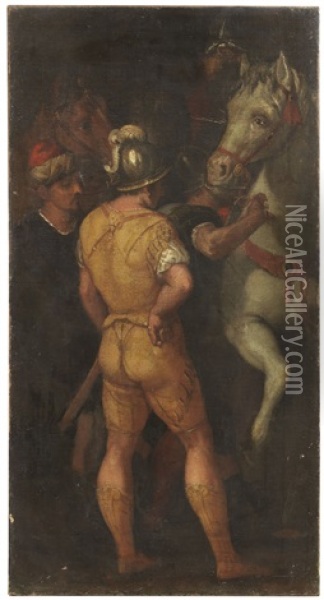 Cavalli Con Palafrenieri Oil Painting - Jacopo Palma il Giovane