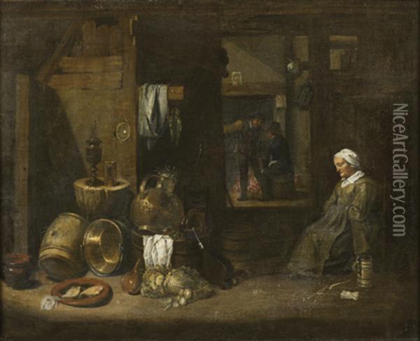 Une Femme Se Reposant Dans Sa Cuisine Oil Painting - David The Younger Teniers