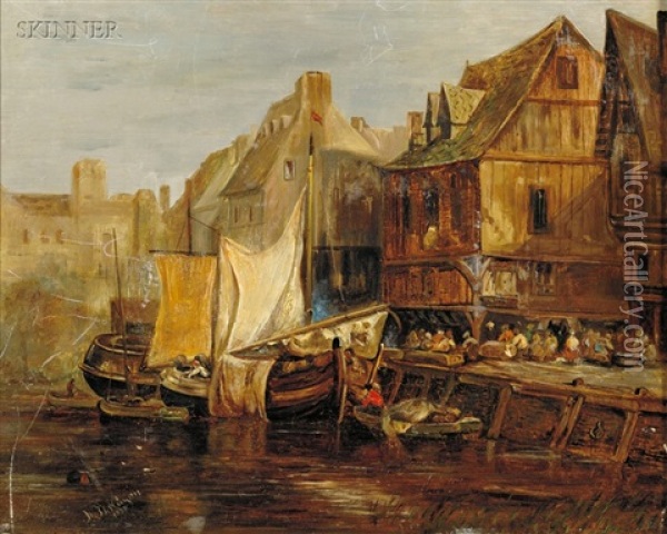 Docking Houseboats Oil Painting - Wijnand Jan Joseph Nuyen
