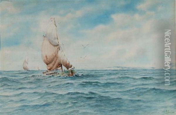 Fishing Vessel At Sea Oil Painting - John Fraser