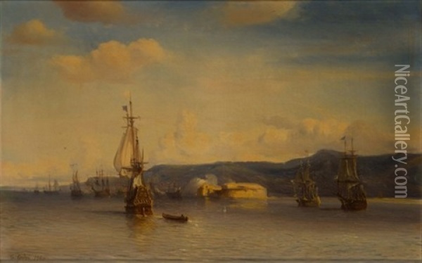 A Squadron Of The French Fleet Exercising Off Toulon Oil Painting - Baron Jean Antoine Theodore Gudin