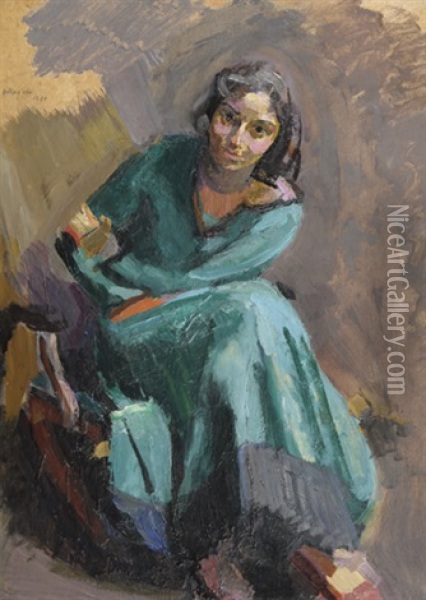 Dame In Grunen Kleid Oil Painting - Franz Wiegele