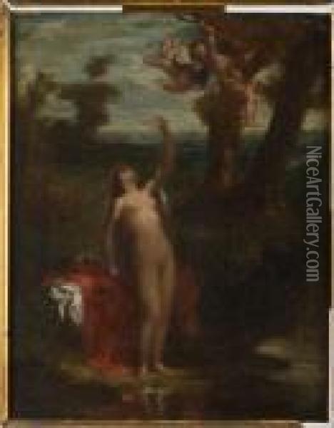 X , Allegorical Nude In Landscape Oil Painting - Pierre Andrieu