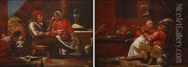 Kroginteriorer - Ett Par Oil Painting - Francois Duchatel